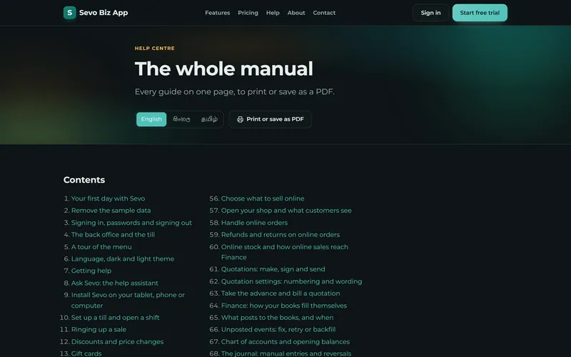 The whole manual on one page, to print or save as a PDF.