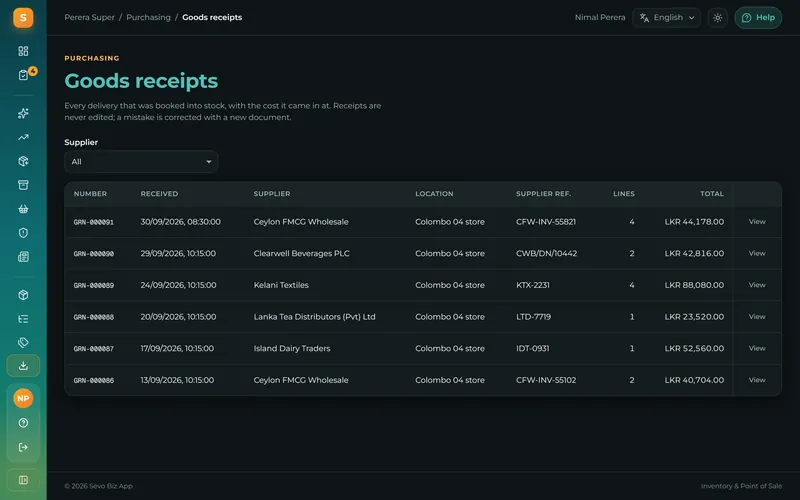 Book deliveries against the order and the stock and costs update at once.