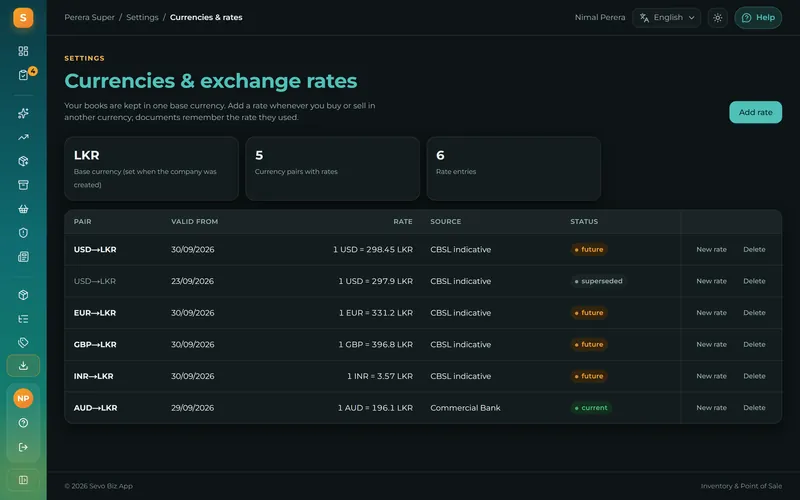 Buy in dollars, sell in rupees: exchange rates kept for every date.